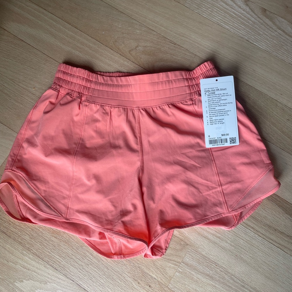 lululemon hotty hot shorts sunny coral size 6